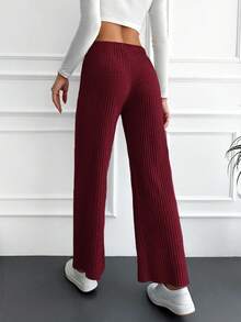 RueChic Cotton Solid Straight Leg Slant Pocket Casual Pants - Burgundy - View 2