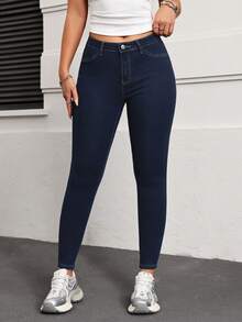 SHEIN EZwear Versatile Commuting Casual Washed Slim Fit Jeans - Blue - View 4
