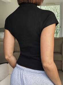 Áo len dệt kim cổ lọ tay ngắn dáng ôm dáng tay raglan thời trang thu/đông cho nữ - màu đen - Xem 2