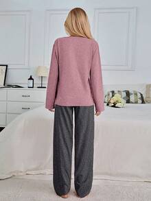 EURMUSE 100 % bomull, 2 delar pyjamasset med ögon och hjärtan - Dammrosa - Visa 2