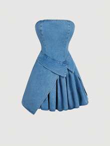 SHEIN MOD Women's Asymmetric Design Denim Camisole Dress - Blue - View 1