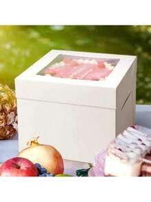 5/10Pcs High Quality Simple Square Cake Boxes With Window, Large Cookie Baking Folding Cardboard Cake Packaging Boxes, For Pastries, Desserts, Candies Packaging, Weddings, Parties, Christmas, Birthdays - White - View 9