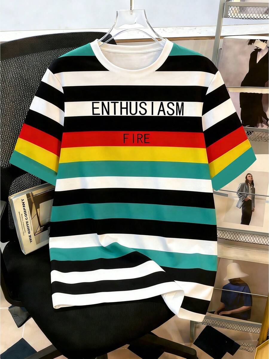 Manfinity Joysei Diseño de estampado de pato en los músculos abdominales, ropa deportiva casual de verano de moda para hombres, parte superior para hombres - Multicolor - Ver 1