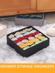 Black 24-Grid Socks Underwear Storage Box - Foldable Fabric Drawer Organizer For Bras Panties Scarf, Space-Saving Wardrobe Closet - Multicolor - View 4