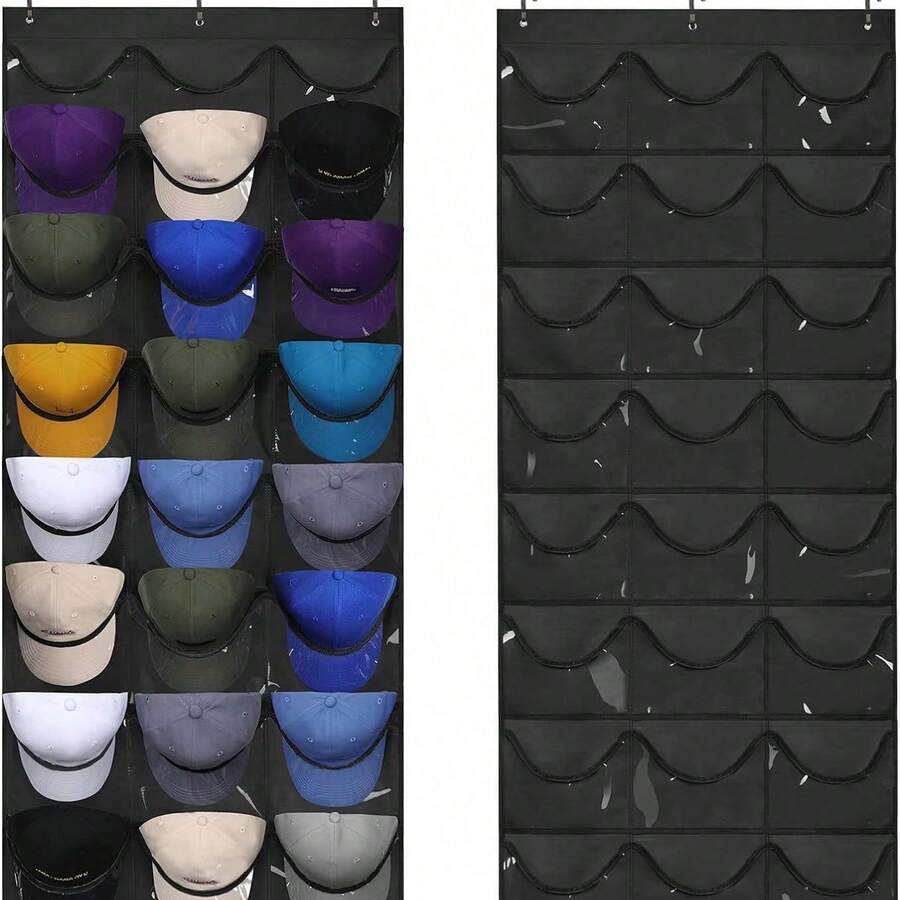 Organizador colgante de 24 rejillas sin taladro para gorras, bolsa de exhibición multicapa para almacenamiento de gorras de béisbol en la puerta, solución de ahorro de espacio para el hogar y el armario - Multicolor - Ver 1