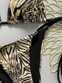 Swim SXY 2026 Spring/Summer 2pcs Set Women's Sexy Random Leopard Print Spaghetti Strap Backless Side Tie Bikini Set - Multicolor - View 3