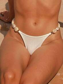 Swim Chiccia Women's Solid Color Side Chain Decor Triangle Swimwear - Beige - View 5