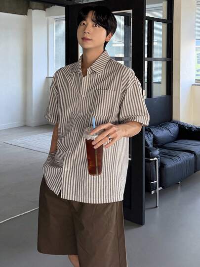 DAZY Bộ áo sơ mi ngắn tay và quần short nam, thích hợp cho mùa hè.