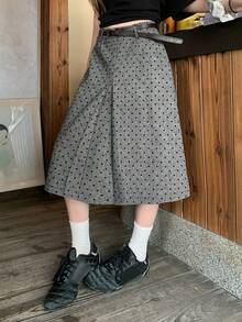 DAZY 女士波点休闲百搭约会外出A字裙 - 灰色 - 查看 6