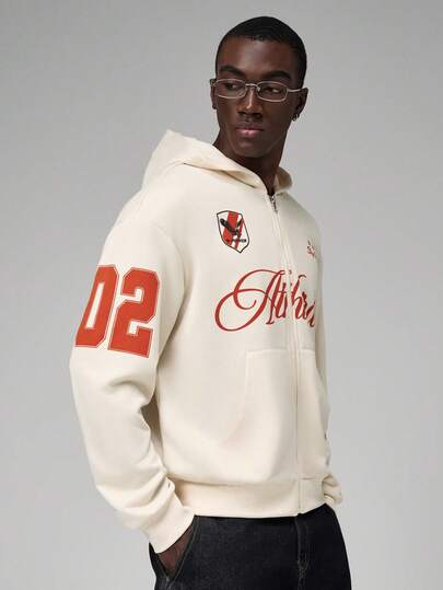 STYNVO Men's Spring/Autumn Long Sleeve Hooded Zip-Up Sweatshirt, Featuring Fashionable Numeric & Letter Print, Suitable For Casual, Vacation, Party, Daily Dates, Simple Office Wear, Lazy Home, Outdoor Activities, Appropriate For Formal Or Informal Occasions, Great For Self-Wear Or Gift To Friends