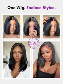 ALL READY WIG 防滑抽绳帽 7x5 告别打结蕾丝前额无胶 Yaki 直发波波头闭合假发 100% 真人发，带修饰脸型的层次感，预先修剪、预先拔毛、预先漂白 告别打结无胶抽绳假发 - SNatural - 查看 4