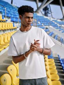 EVRINFINITE Men's Casual Fashion Street Printed Drop Shoulder Loose Breathable Short Sleeve T-Shirt, Summer - White - View 2