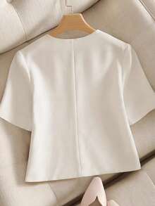 GlowEve Collarless Short Sleeve Cropped Fashionable Versatile Women Blazer - White - View 2