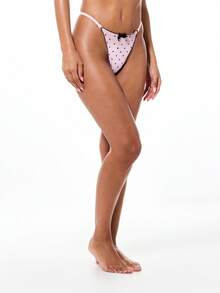 SUMWON WOMEN 波点丁字裤，蝴蝶结装饰，撞色滚边，女士贴身内衣 - 粉色 - 查看 3