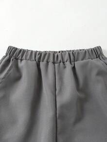 SHEIN Casuvi Kids 男童休闲日常通勤字母印花短袖T恤和松紧腰裤套装，春夏秋季 - 彩色 - 查看 10