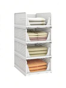 1pc Stackable Plastic Storage Basket Foldable Wardrobe Divided Storage Box And Storage Box Drawer Rack Storage Container Suitable For Wardrobes, Cabinets, Kitchen, Bathroom, Office - White - View 5