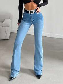 EURMUSE Damen Jeans mit Taschen Design, weiter Form, vielseitig einsetzbar - Babyblau - Übersicht 4