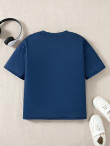 Casuvi Kids Fashionable Casual American College Style Contrast Color Patchwork Print Tween Boys T-Shirt, Oversized Deep And Light Blue Color Block, Big Letter C Print, Minimalist Loose Fit, New School Style, Suitable For Campus Life, Outdoor Play, Weekend Vacation And Leisure Boys Jersey Shirt And Pants - Blue - View 6