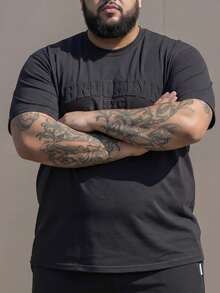 ResortEase 大码男士短袖连体衣，oversize，男士休闲简约字母标语刺绣工艺T恤，宽松落肩休闲短袖T恤，浅卡其米色麂皮纹理面料T恤，年轻街头潮流，热销，送给男朋友的礼物，年轻休闲运动街头日常通勤百搭返校度假装，送给男朋友和老公的礼物首选，情侣装 - 黑色 - 查看 2