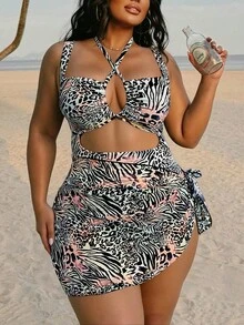 Swim SXY Áo tắm liền thân cỡ lớn dành cho nữ, họa tiết da báo, che phủ toàn thân, họa tiết ngẫu nhiên, gợi cảm. - Nhiều màu - Xem 6