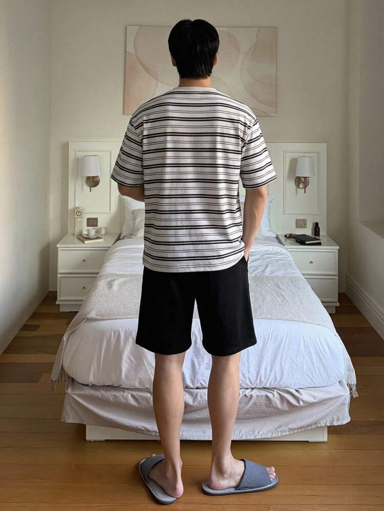 Men's Multi-Color Short Sleeve Top And Shorts Pajama Set, Summer