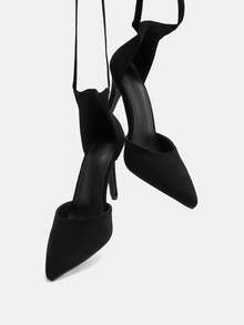 Glitzique Women's Fashion High Heel Thin Heel Black Pumps, Closed Toe, Slingback, Sexy Party Wedding Shoes, High Heels With Rhinestone Decor, Chain And Buckle Details,Elegant Summer Shoes - Black - View 9
