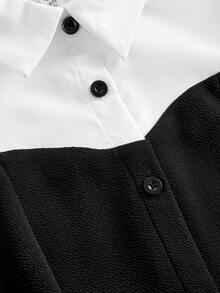 Girlism Bộ đồ thun cho bé gái tuổi teen, set 2 món phong cách thường ngày đi làm, áo tay phồng và quần ống loe dễ thương, áo và quần phối màu đen trắng. - Đen và trắng - Xem 3