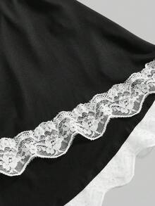 ROMWE Women's Contrast Lace Bow Decor Gothic Sexy Lingerie Costume Set - Black - View 4