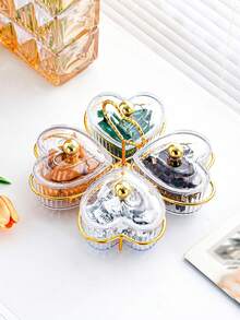 1pc Heart-Shaped Party Food Service Tray, Appetizer Platter, Multipurpose Snack Bowl Tray For Nuts, Candies, Fruits, Reusable Plastic Snack Plate, 3/4/5 Compartments, Champagne Color - Multicolor - View 4