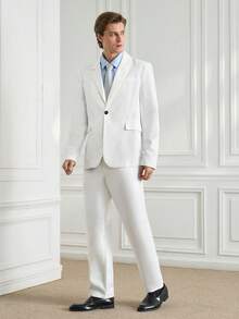 Officeau Men's Minimalist Solid Color Suit Jacket And Trousers Set White Men Suit - White - View 5