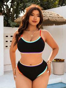 Swim Vcay Bộ bikini cạp cao phối màu hoa văn dành cho nữ, cỡ lớn. - màu đen - Xem 3