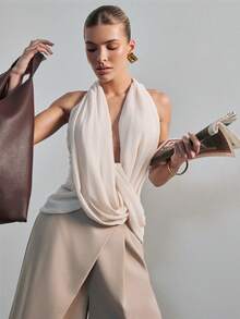 Hauture 女士垂褶网纱雪纺性感弹力办公上衣 - 白色 - 查看 6