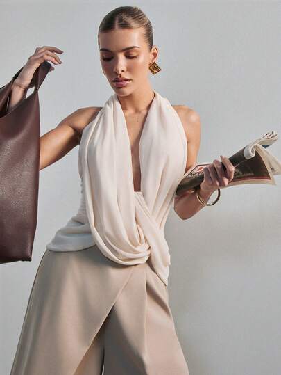 Hauture 女士垂褶网纱雪纺性感弹力办公上衣