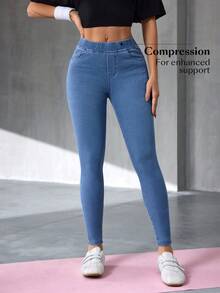 Flexra 女士时尚蝴蝶结刺绣紧身牛仔裤 - 淺色水洗藍 - 查看 6