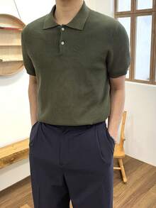 DAZY Maglia a maniche corte verde militare tinta unita scollo a V, estiva, da uomo - Verde militare - Visualizzare 1