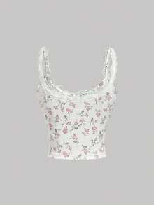 SHEIN MOD Women's Lace Patchwork Bow Decor Casual Versatile Daily Wear Top,Summer Top - Multicolor - View 9