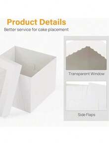 5/10Pcs High Quality Simple Square Cake Boxes With Window, Large Cookie Baking Folding Cardboard Cake Packaging Boxes, For Pastries, Desserts, Candies Packaging, Weddings, Parties, Christmas, Birthdays - White - View 8