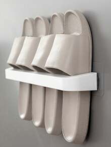 1 Slipper Rack, Bathroom Non Perforated, Bathroom Storage Rack, Wall Mounted Household Storage, Shoe Drain Rack - White - View 7
