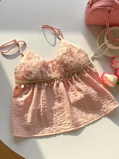 Comfortcana Women's Fashionable Sexy Sequin Fringe Camisole Top, Summer