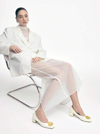 Mnmlis Women's Metal Decor Square Toe Elegant Commuter Fashion High Heels