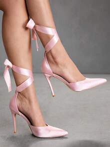 CUCCOO SZL Women's Fashionable Elegant Pointed Toe Lace-Up High Heels For Commuting - Pink - View 1