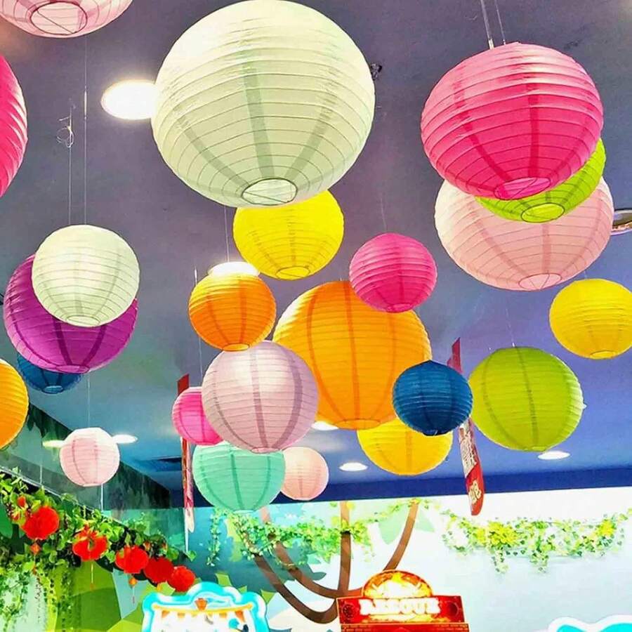 16 Hanging Paper Lantern Decorations/Sets, Rainbow-Colored Chinese Paper Lantern Ceiling Party Strips, Suitable For Carnival, Mexican Parties, Baptism, Birthdays, Wedding Anniversaries, Store Decorations, Holiday Party Backdrops, Room Decorations, Bedroom Decorations, Home Decorations, And Wall Decorations. - Multicolor - View 1