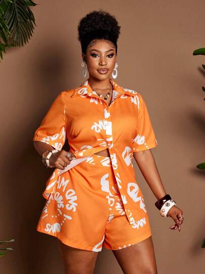 Maweii Plus Size Short Sleeve Beach Vacation Casual Comfortable 2 Pieces Set