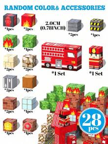 MINKOJA Bộ xếp hình nam châm hình lính cứu hỏa, Đồ chơi xếp hình nam châm, Trò chơi ghép hình, Đồ chơi du lịch, Lễ Phục Sinh, Khối xây dựng, Bộ khối xây dựng, Khối nam châm - Nhiều màu - Xem 10