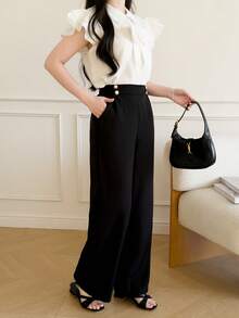 Quần thường ngày màu trơn dành cho thiếu nữ - màu đen - Xem 5