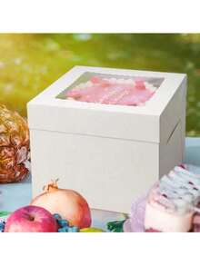 5/10Pcs High Quality Simple Square Cake Boxes With Window, Large Cookie Baking Folding Cardboard Cake Packaging Boxes, For Pastries, Desserts, Candies Packaging, Weddings, Parties, Christmas, Birthdays - White - View 10