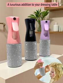 1pc 200ml ABS Continuous Fine Mist Spray Bottle, Cylindrical Design With Rhinestone Surface, Multipurpose Spray Bottle For Hair Care, Beauty Routine, Cleaning, Plants & Home Use - Multicolor - View 9