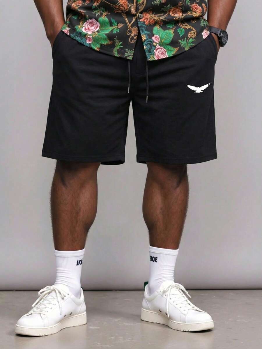Manfinity Homme Pantalones cortos de cintura con cordón con estampado de animales y gráficos patrones de talla extra para hombres - Negro - Ver 1