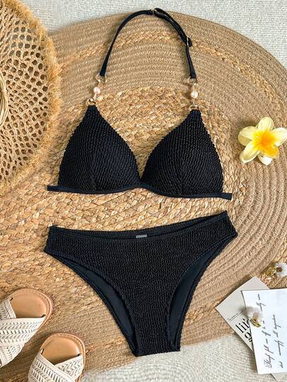SHEIN 少女提花针织泳衣套装