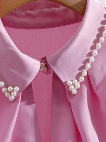 Franclia Plus Size Women Elegant Commuter Pearl Decor Blouse - Pink - View 3